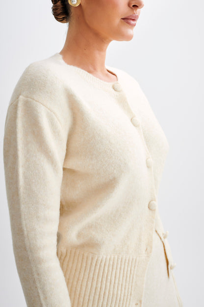 ROF Genevieve Oversize Triko Hırka - Krem Marle