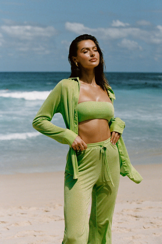 ROF Lucille Pırıltılı Cover Up Top - Limon Işıltısı