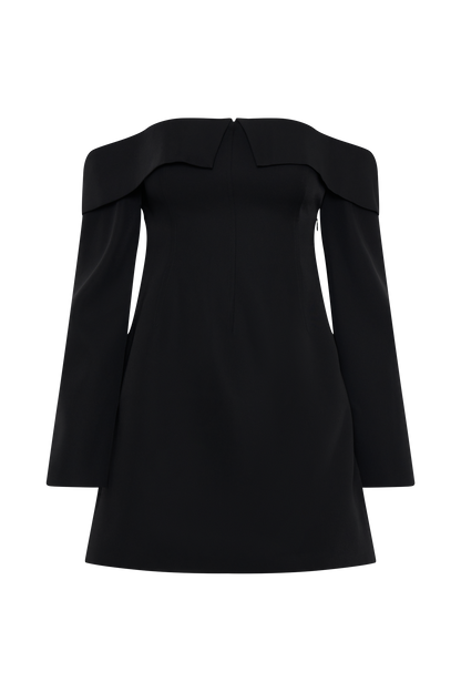 ROF Hugo Suiting Düşük Omuz Mini Elbise - Siyah