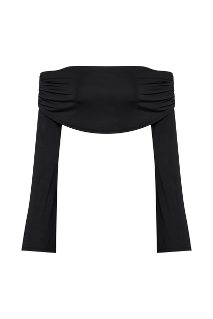 ROF Camryn Slinky Düşük Omuz Crop Top - Siyah