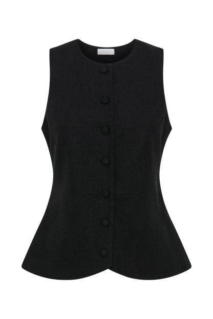 ROF Laurence Kolsuz Keten Longline Üst - Siyah