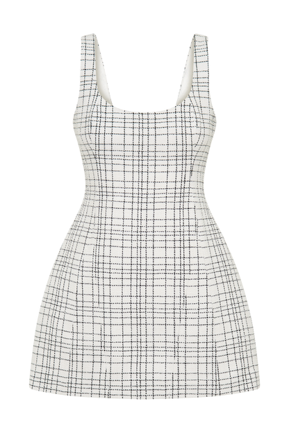 ROF Beth Tweed Mini Elbise - Beyaz Kareli