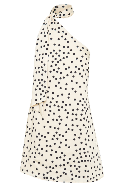 ROF Joan Satin Asimetrik Mini Elbise - Polkadot