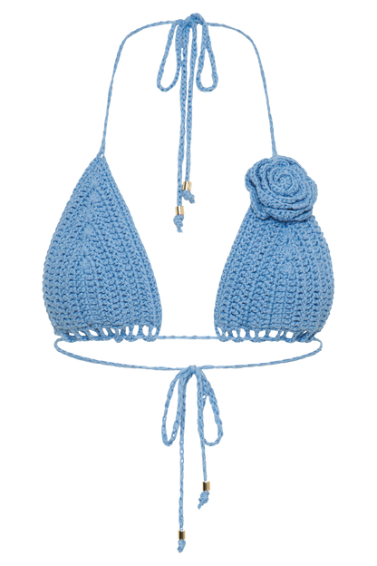 ROF Verali Gül Tığ İşi Bikini Üstü - Peygamber Çiçeği Mavisi