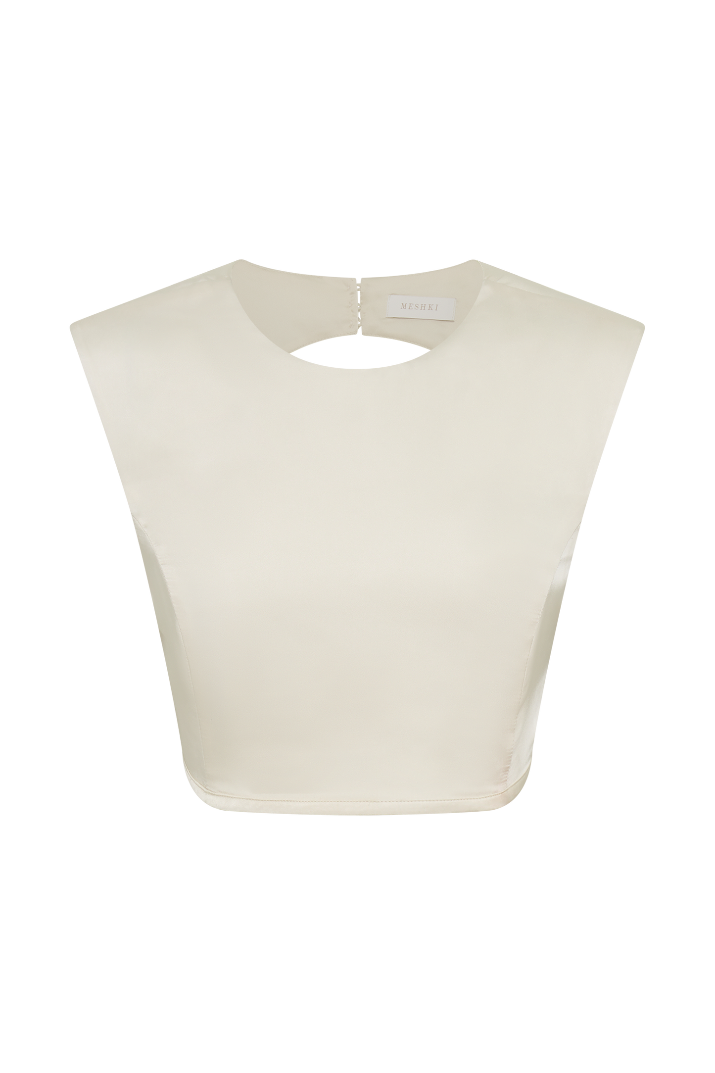 ROF Viviana Saten Kolsuz Crop Top - Fildişi