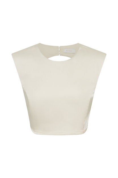 ROF Viviana Saten Kolsuz Crop Top - Fildişi