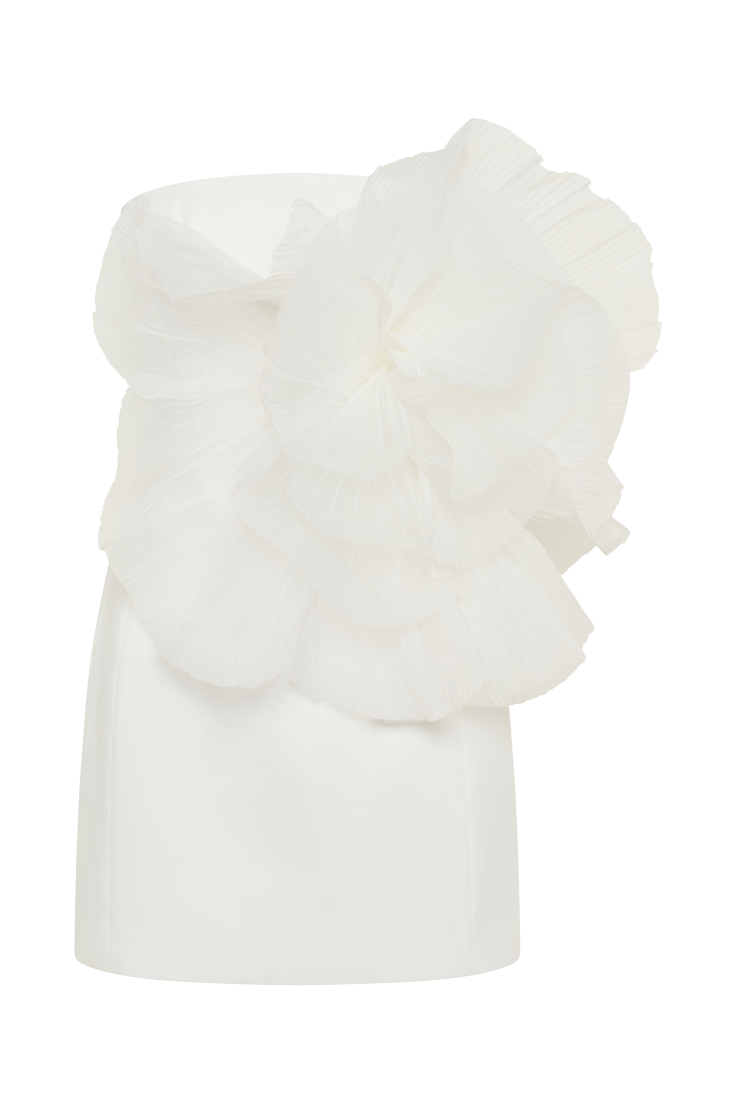 ROF Victoria Oversize Çiçekli Straplez Mini Elbise - Beyaz