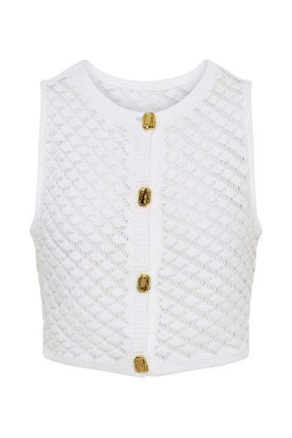 ROF Lorenza Tığ İşi Düğmeli Crop Top - Fildişi