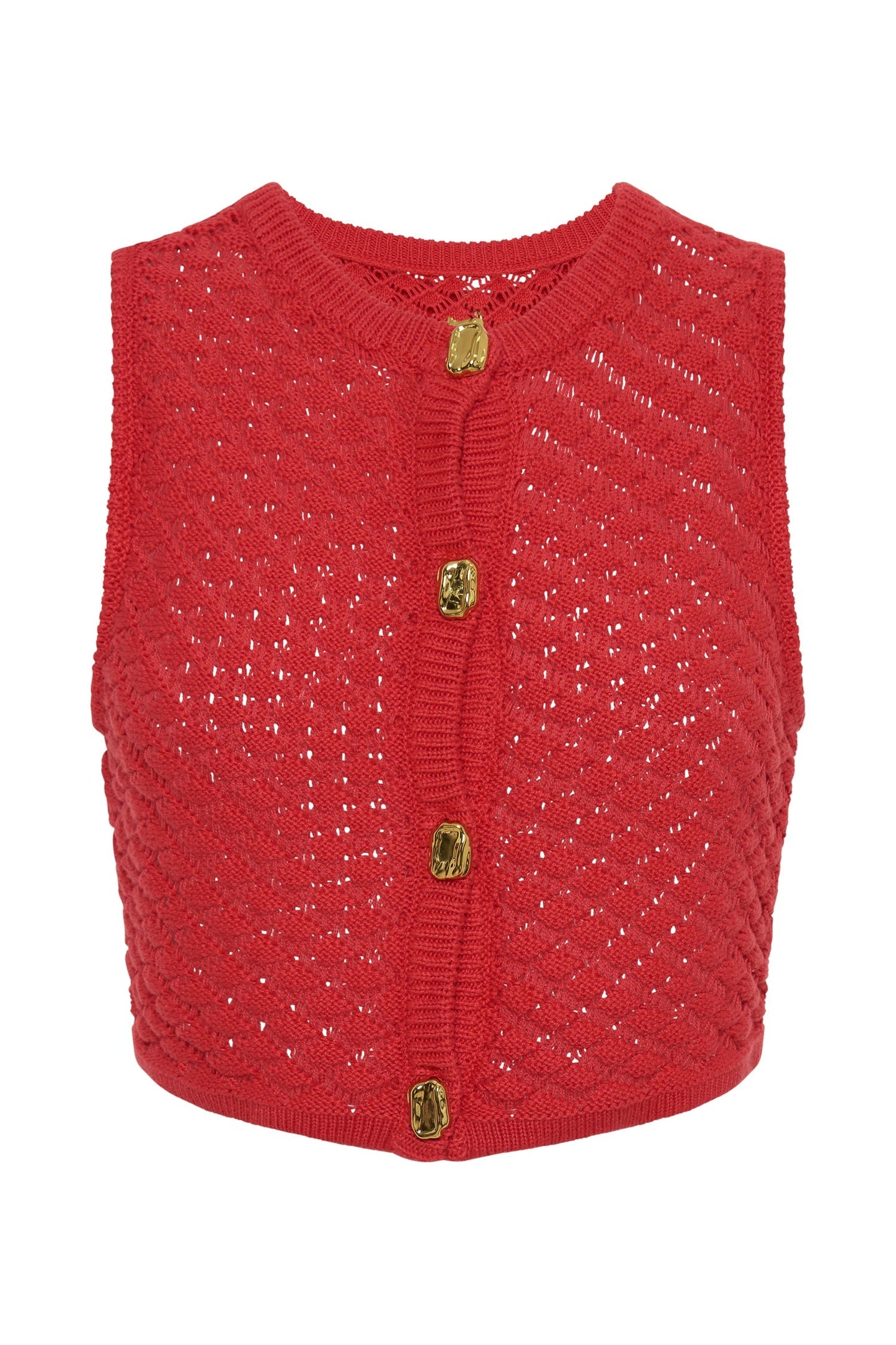 ROF Lorenza Tığ İşi Düğmeli Crop Top - Nar