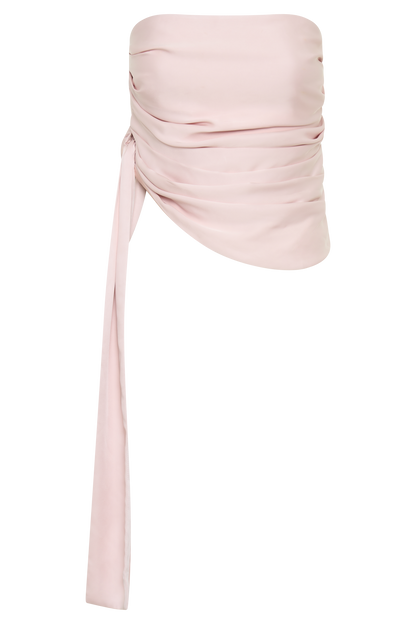 ROF Allegra Saten Dantelli Straplez Üst - Soluk Pembe