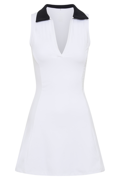 ROF Estelle Kolsuz Yaka Aktif Mini Elbise - Siyah/Beyaz