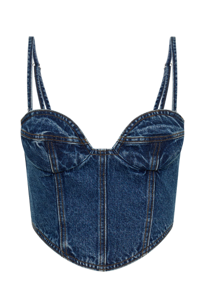 ROF Lana Denim Kaplı Korse Üst - Lacivert