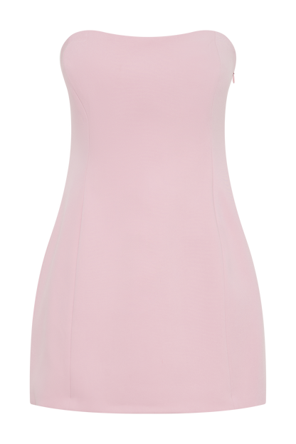 ROF Neeka Straplez Arkası Fiyonklu Mini Elbise - Pembe