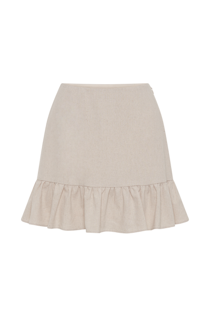 ROF Delfina Fırfırlı Keten Mini Etek - Naturel