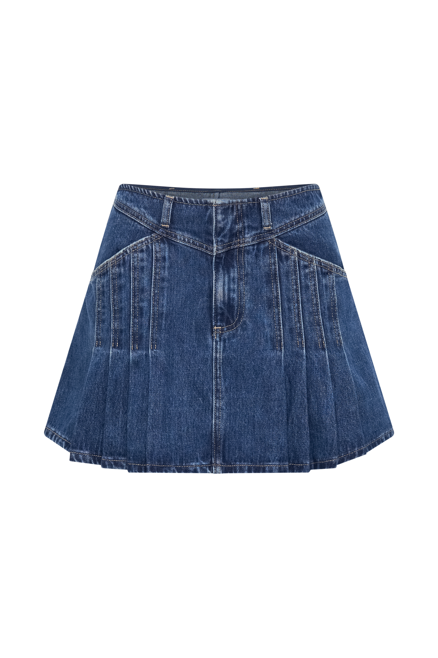ROF Heather Denim Piliseli Mini Etek - Lacivert