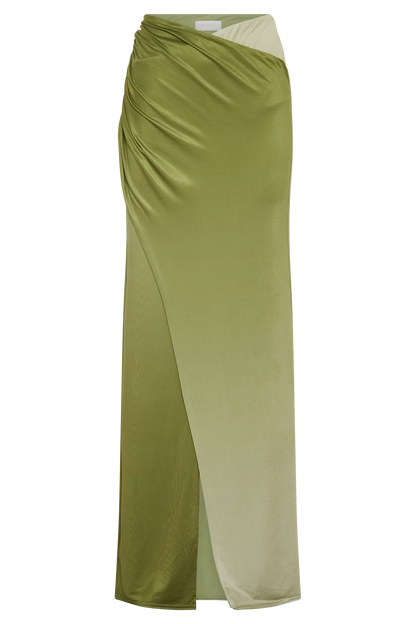 ROF Bronwyn Slinky Dantelli Yırtmaçlı Maxi Etek - Ombre Vintage Olive