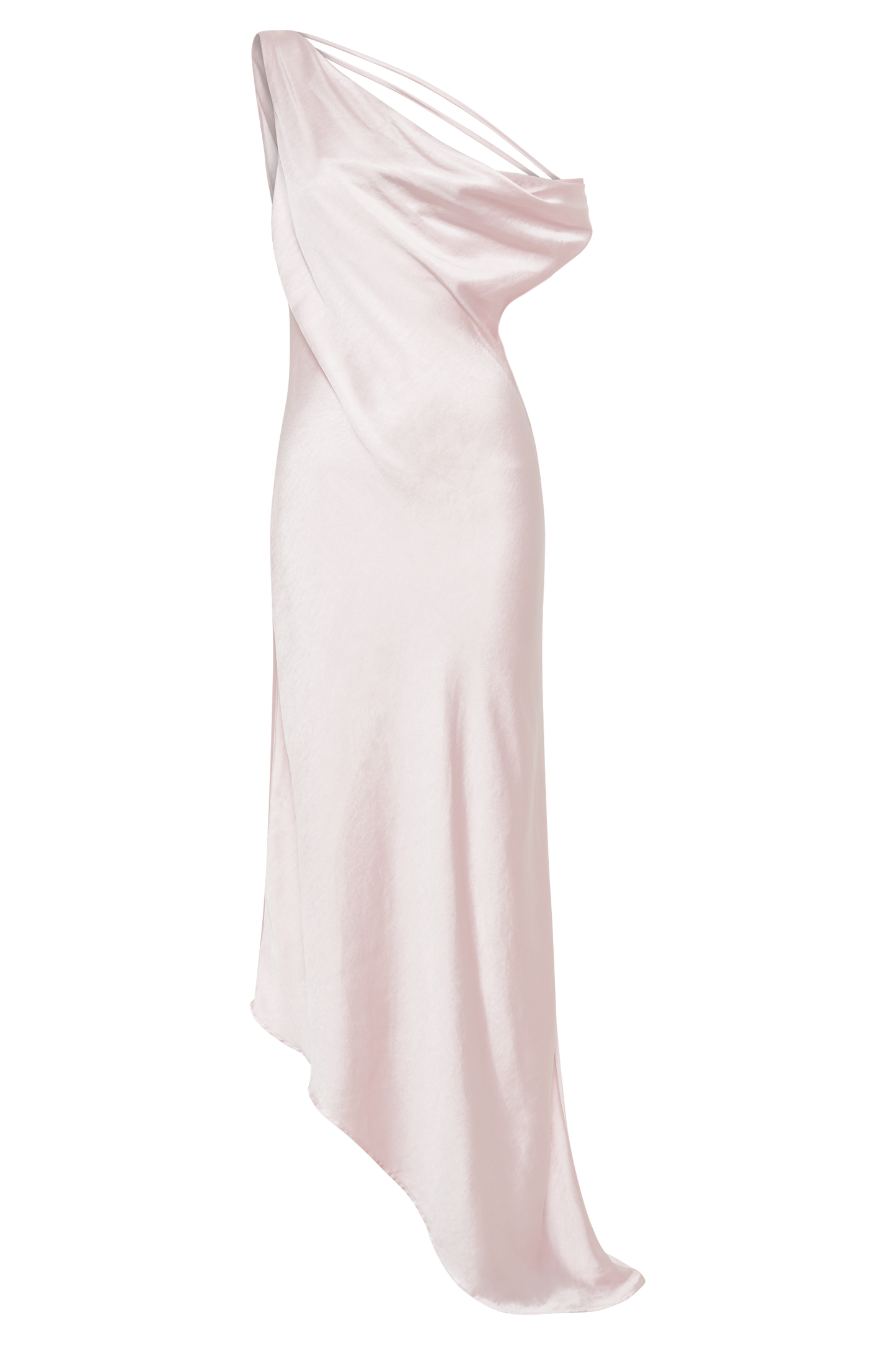 ROF Asimetrik Kenarlı Yvette Slip Maxi Elbise - Soluk Pembe