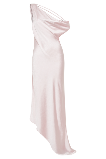 ROF Asimetrik Kenarlı Yvette Slip Maxi Elbise - Soluk Pembe