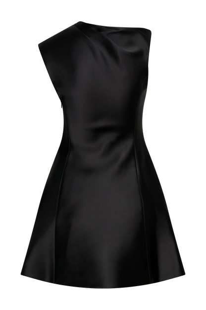 ROF Granger Saten Yapılı Mini Elbise - Siyah