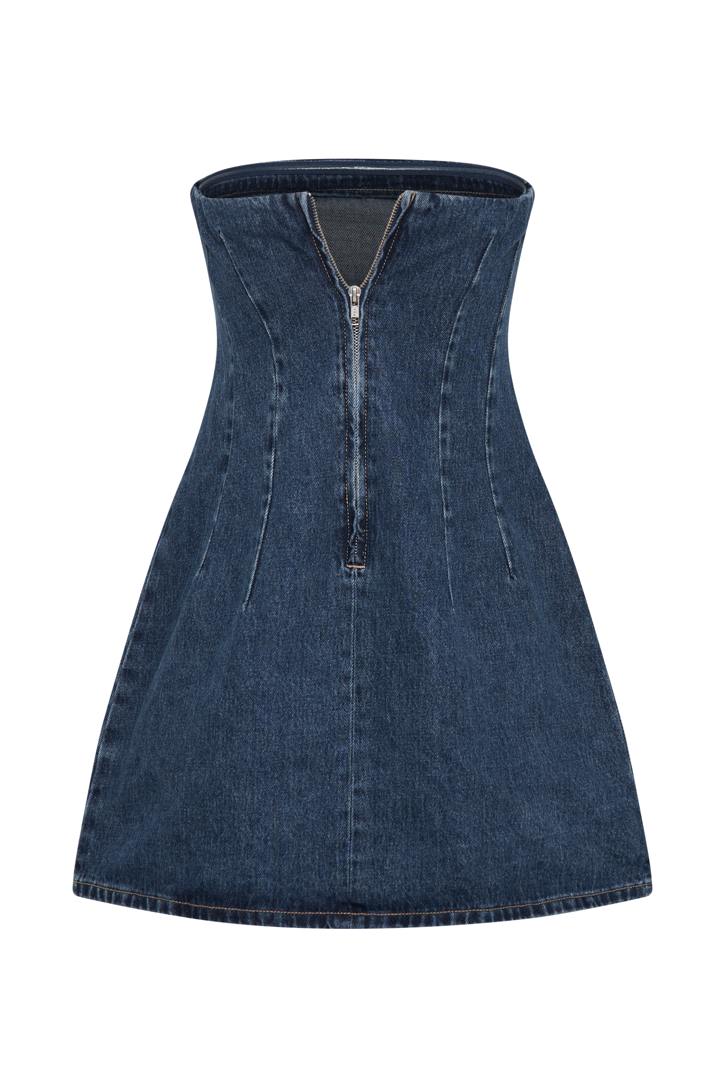 ROF Cecily Straplez Denim Mini Elbise - Koyu Mavi
