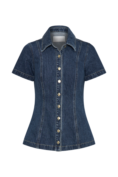 ROF Ellie Denim Kısa Kollu Üst - Koyu Mavi