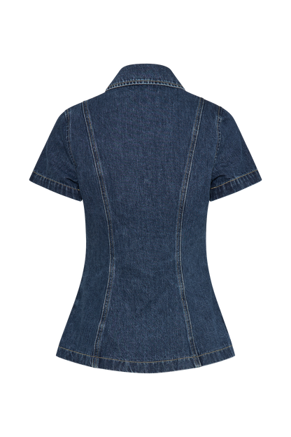 ROF Ellie Denim Kısa Kollu Üst - Koyu Mavi