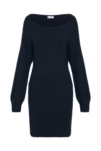 ROF Rafferty Kayık Yaka Örgü Mini Elbise - Lacivert