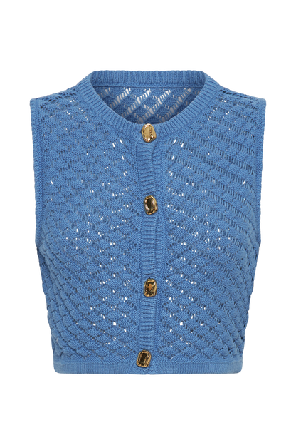ROF Lorenza Tığ İşi Düğmeli Crop Top - Cezayir Menekşesi