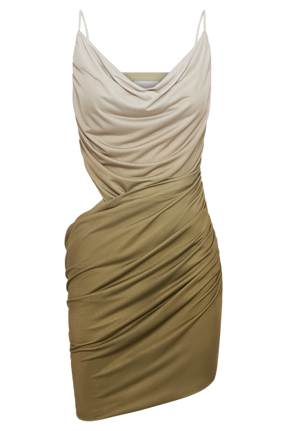 ROF Nellie Cowl Draped Dar Mini Elbise - Ombre Vintage Olive
