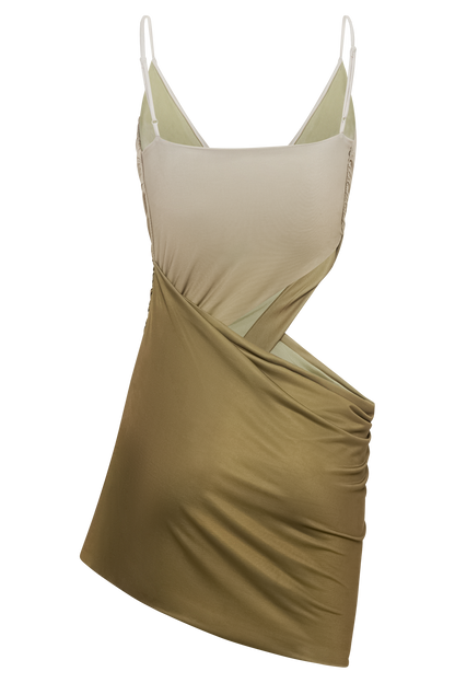 ROF Nellie Cowl Draped Dar Mini Elbise - Ombre Vintage Olive
