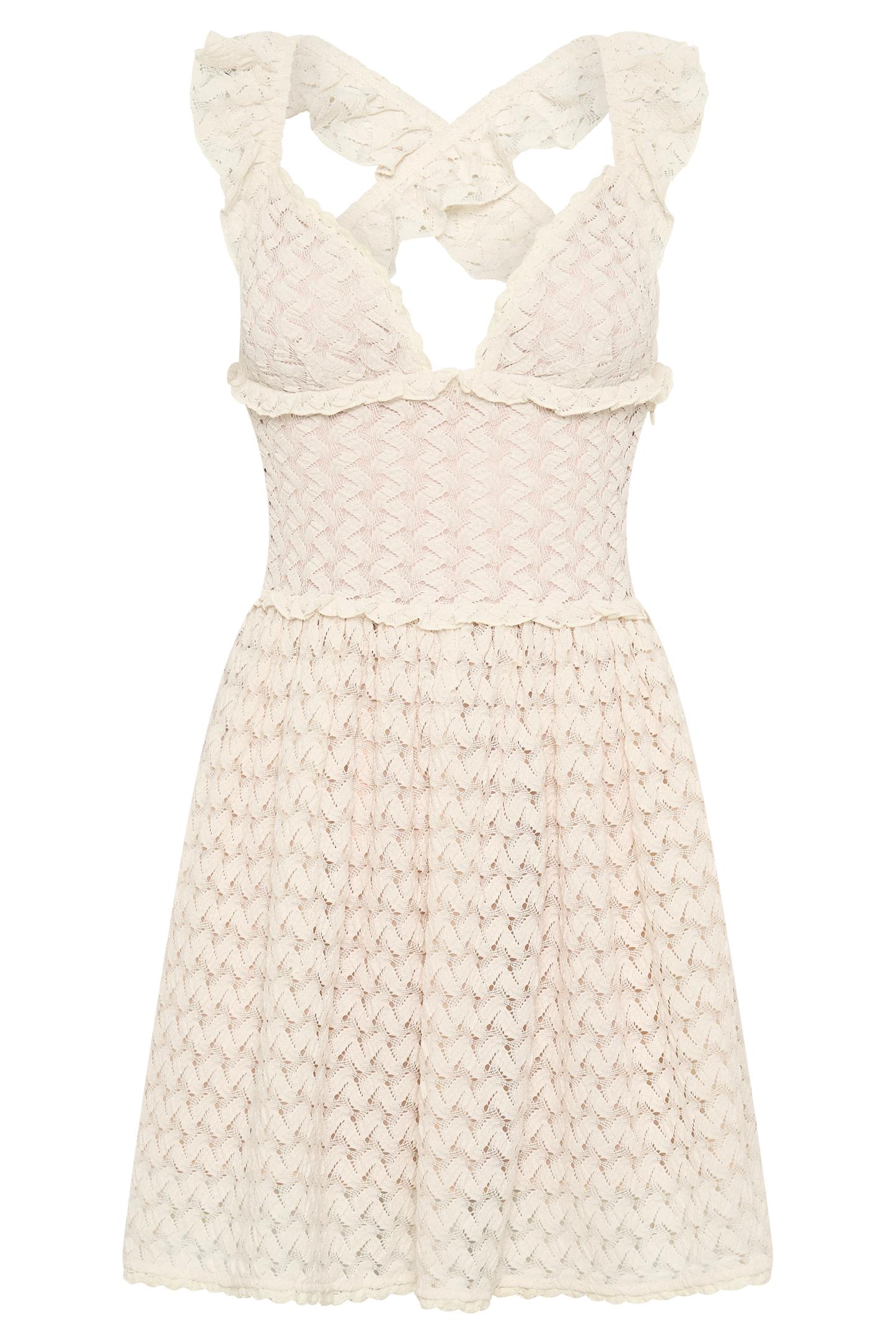 ROF Ezra Dantelli Mini Elbise - Fildişi