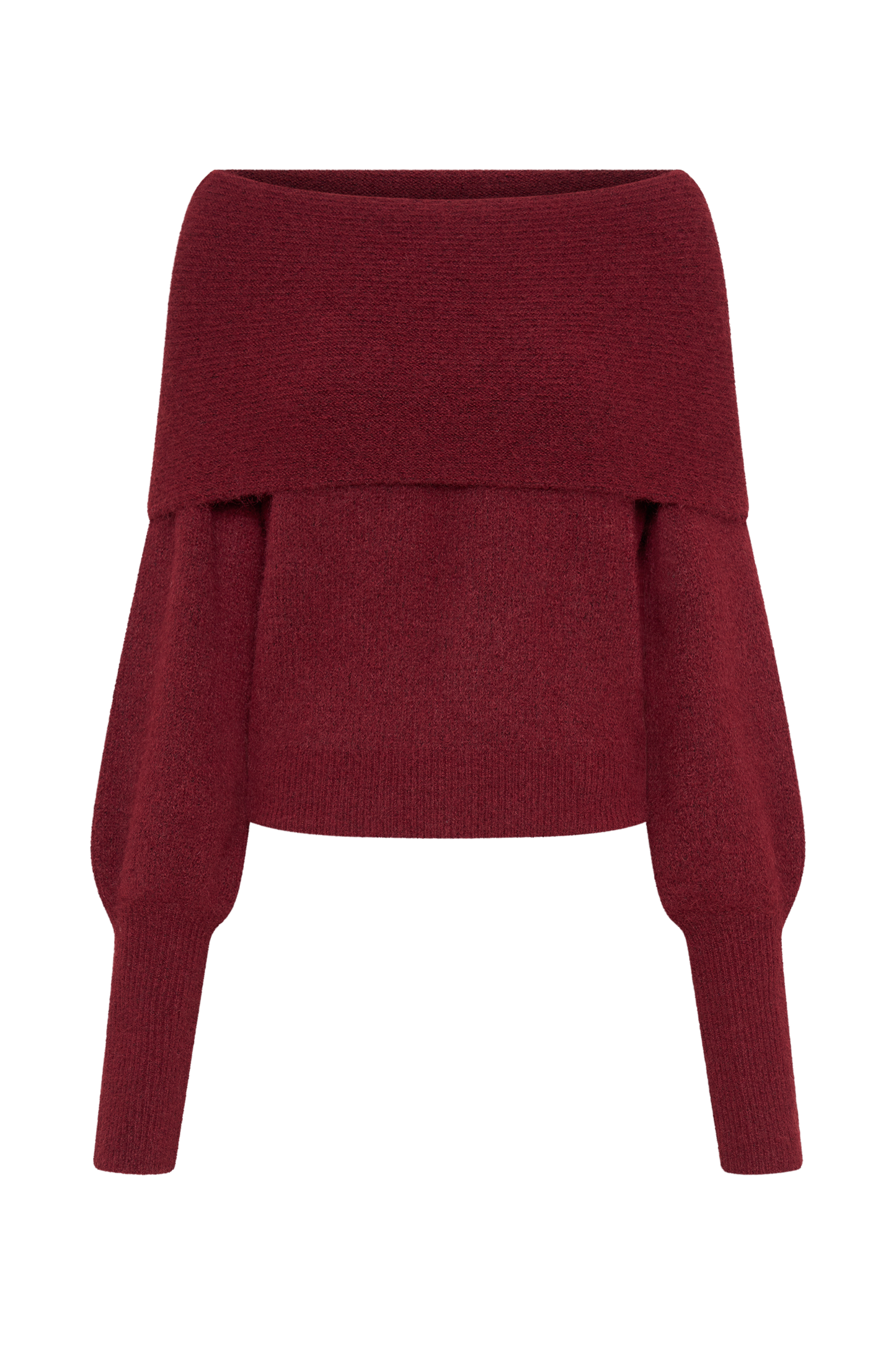 ROF Charlotte Düşük Omuzlu Örgü Uzun Kollu Üst - Merlot