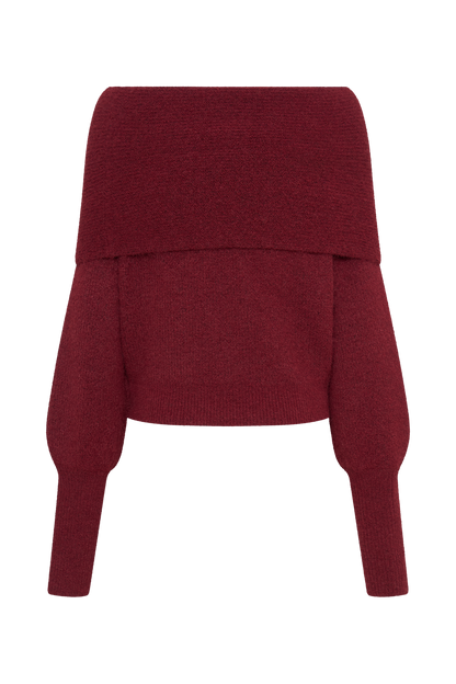 ROF Charlotte Düşük Omuzlu Örgü Uzun Kollu Üst - Merlot