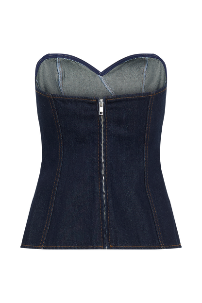 ROF Sylas Straplez Tokalı Denim Üst - İndigo Mavi