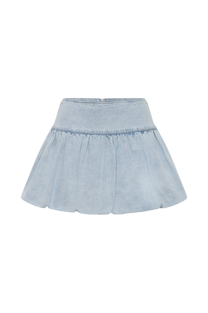 ROF Genia Baloncuklu Denim Mini Etek - Açık Mavi