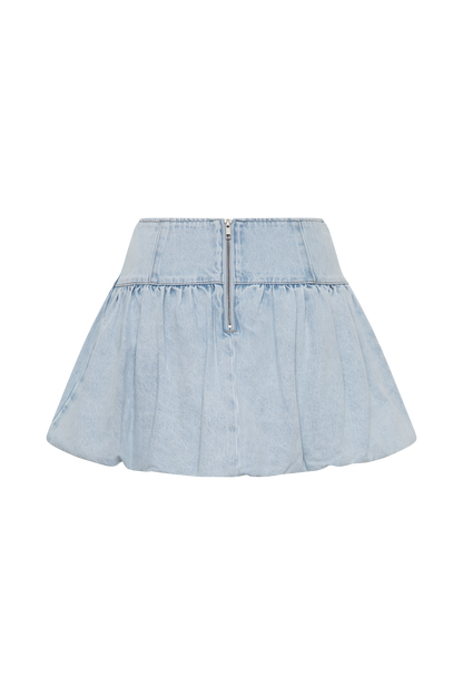 ROF Genia Baloncuklu Denim Mini Etek - Açık Mavi