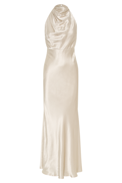 ROF Esther Yanardöner Saten Cowl Maxi Elbise - Altın
