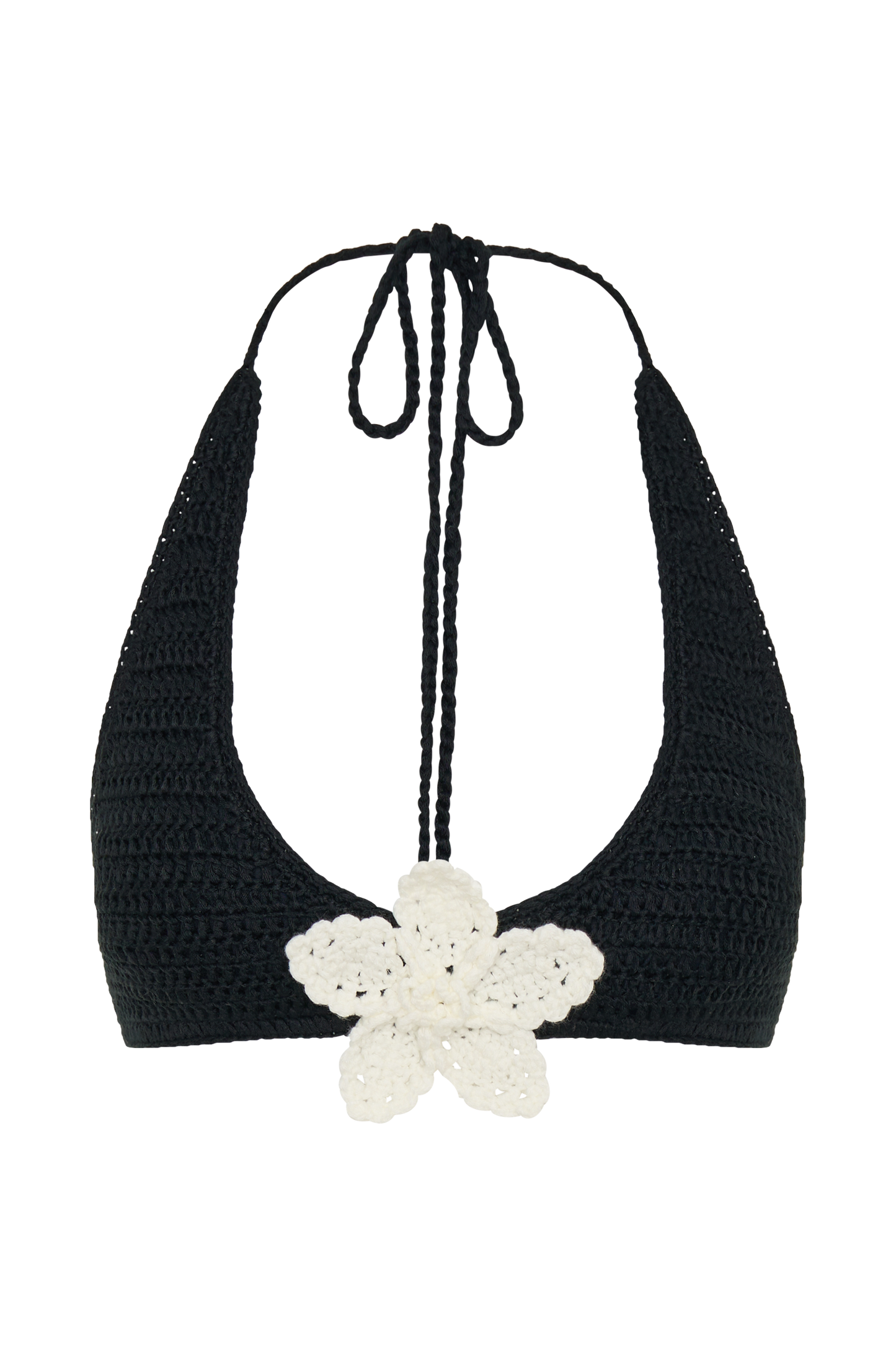ROF Rhiannon Çiçekli Tığ İşi Halter Bikini Üstü - Siyah Beyaz
