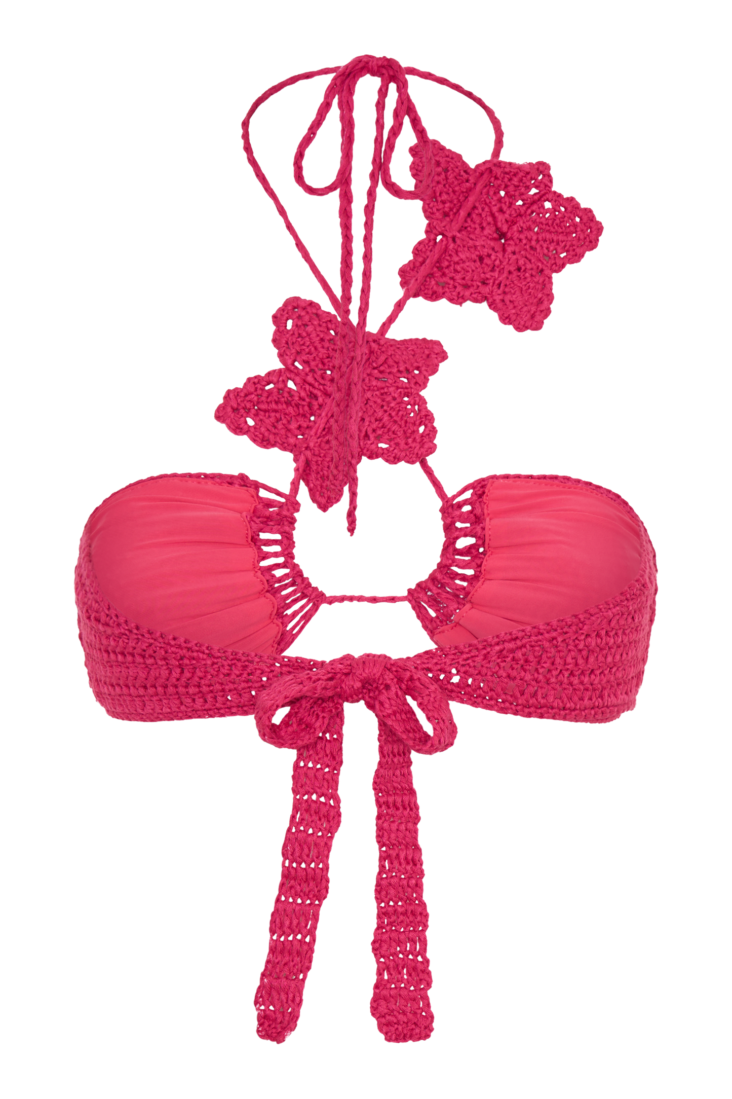 ROF Nehir Çiçekli Tığ İşi Bikini Üstü - Pembe Kiraz