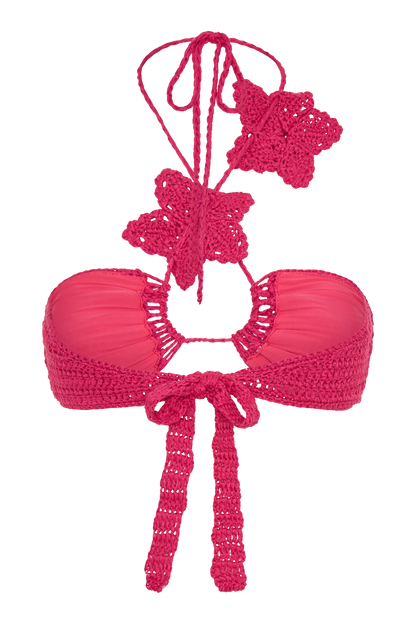 ROF Nehir Çiçekli Tığ İşi Bikini Üstü - Pembe Kiraz