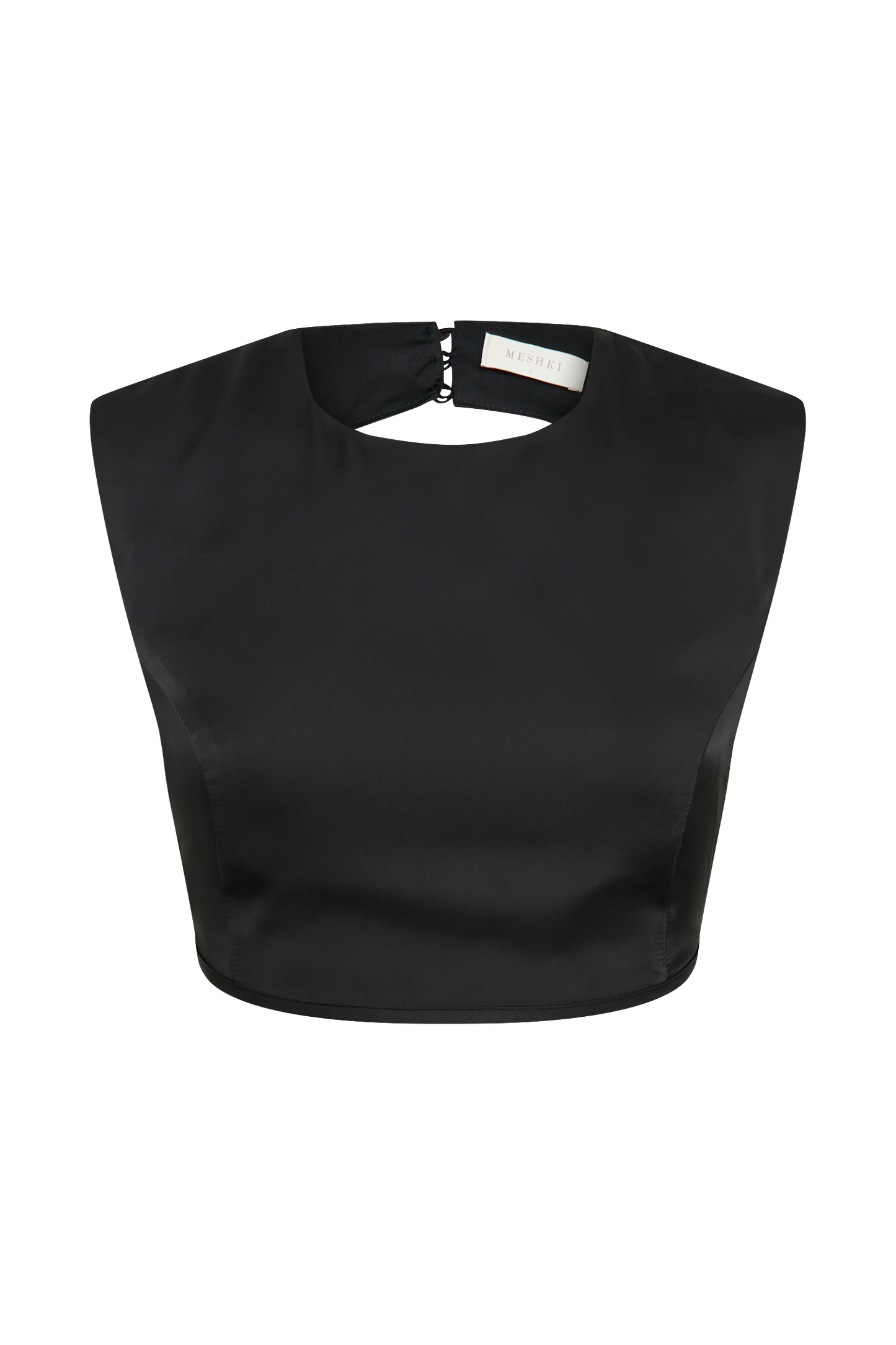 ROF Viviana Saten Kolsuz Crop Top - Siyah