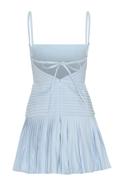 ROF Rylee Multi Plise Mini Elbise - Buz Mavisi