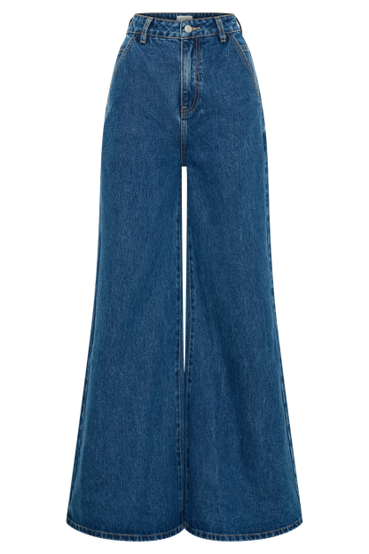 ROF Jen Geniş Paça Flare Denim Jeans - Lacivert