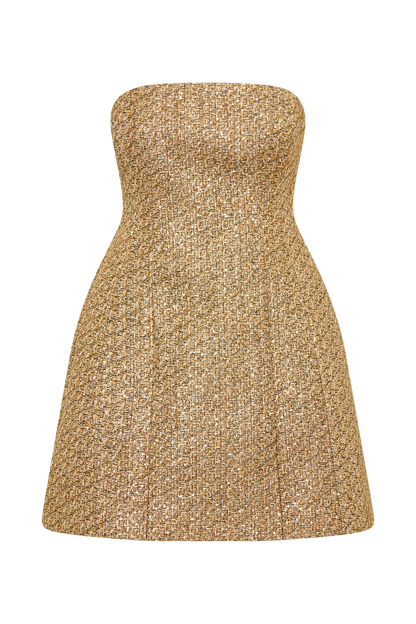 ROF Gala Straplez Tüvit Mini Elbise - Gold