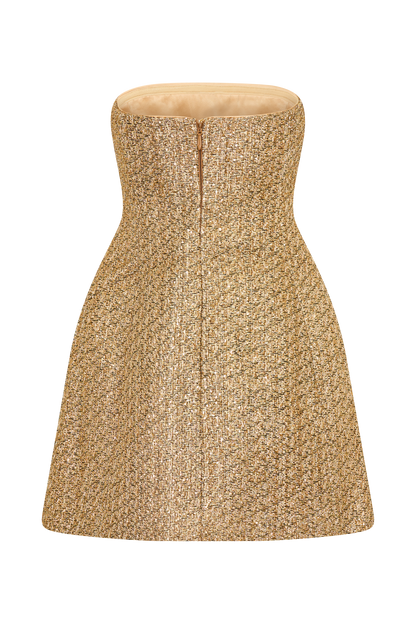 ROF Gala Straplez Tüvit Mini Elbise - Gold