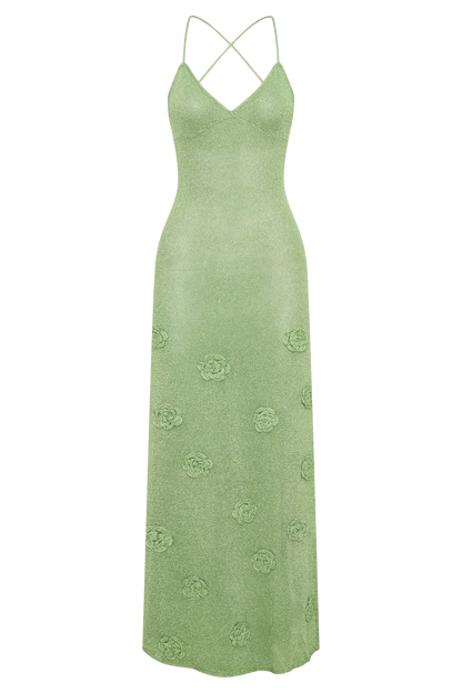 ROF Suki Metalik Örgü Maxi Elbise - Pastel Yeşil