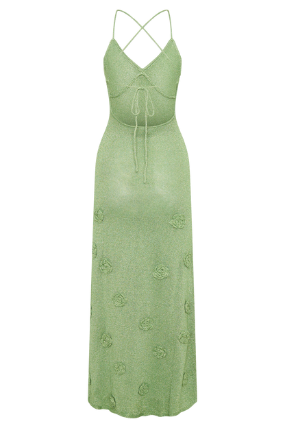 ROF Suki Metalik Örgü Maxi Elbise - Pastel Yeşil