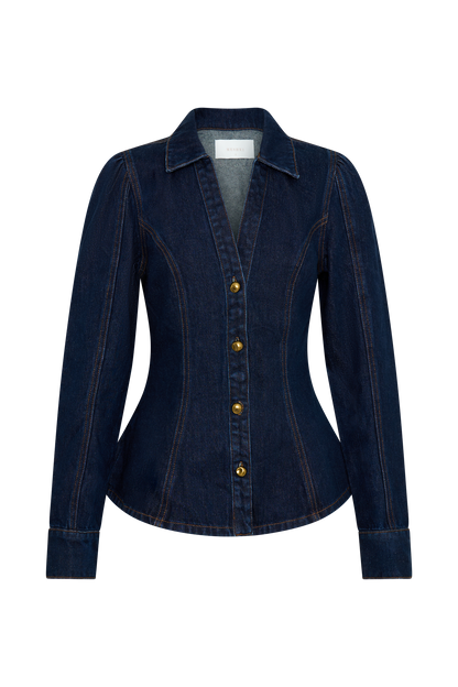ROF Hilary Uzun Kollu Denim Üst - İndigo Mavi
