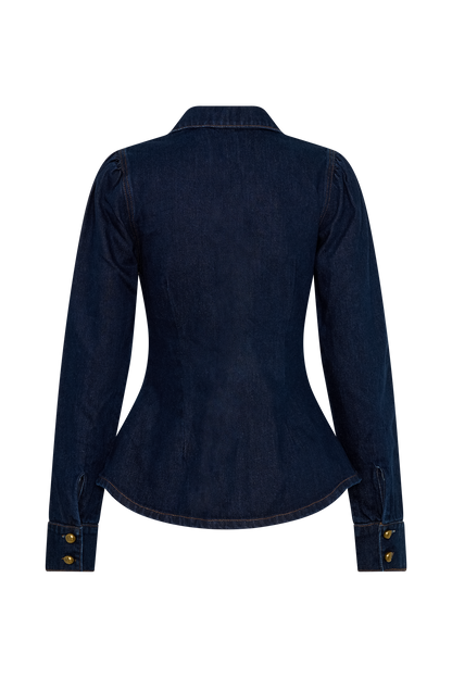 ROF Hilary Uzun Kollu Denim Üst - İndigo Mavi