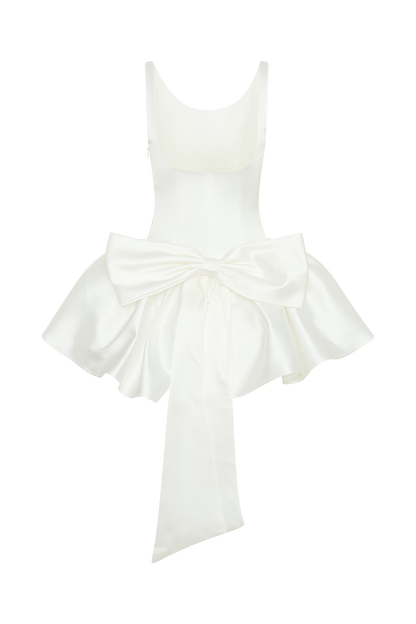 ROF Felicia Fiyonklu Saten Mini Elbise - Beyaz